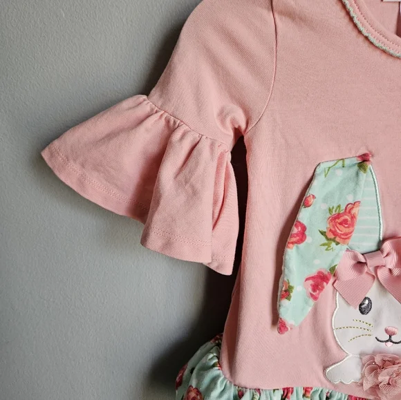 Bonnie Baby Spring Easter Pink Bunny Ruffled Top 🐰 12 Months - Picture 3 of 6